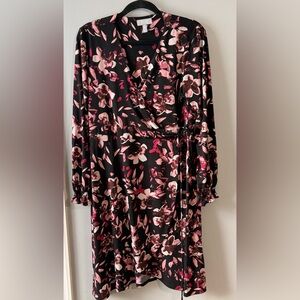 Ellen Tracy Collection Floral Wrap Dress - Black and Pink